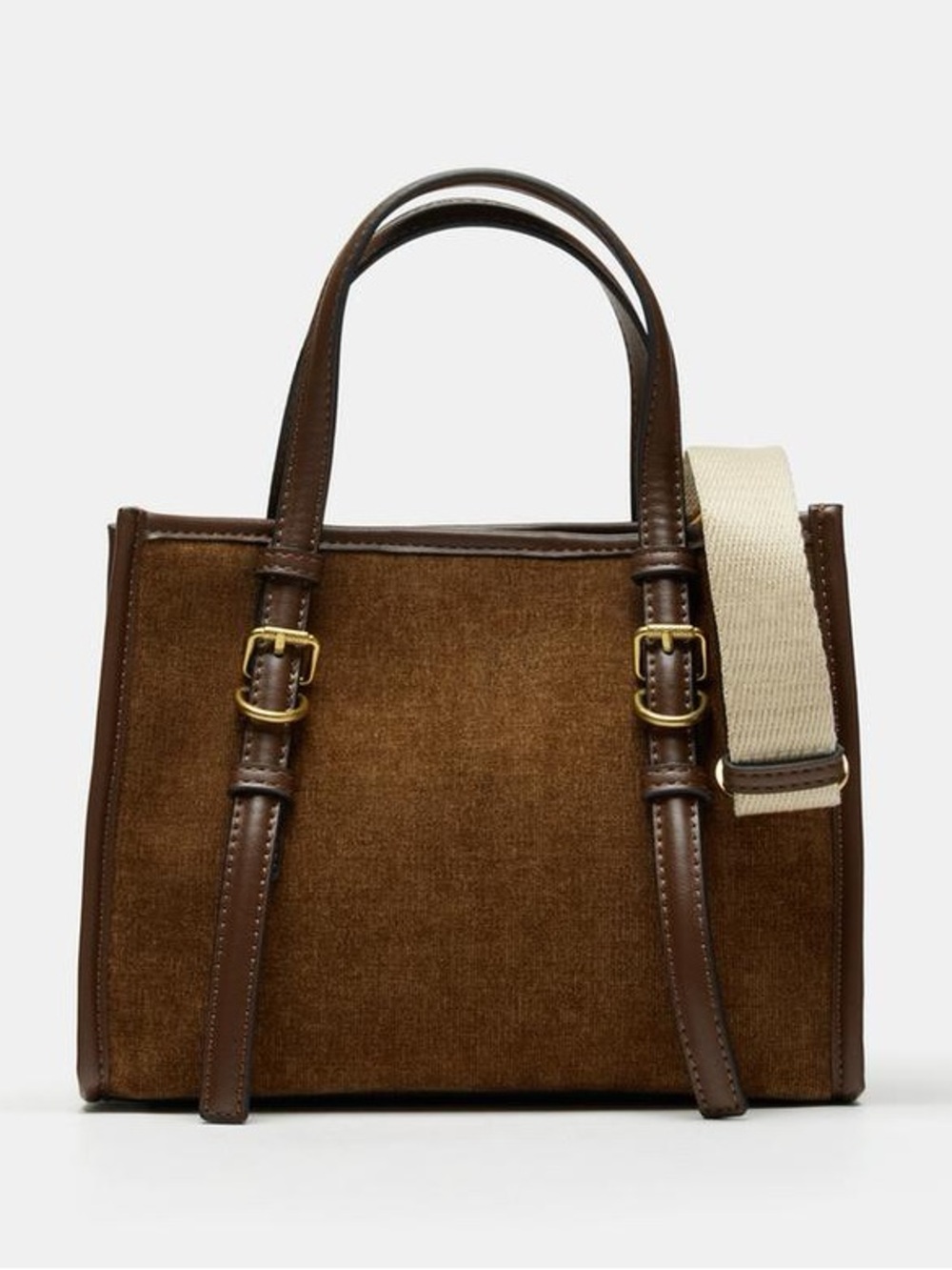 NWT ZARA MINI SHOPPER BAG CORDUROY BROWN CROSSBODY STRAP TOTE HANDBAG